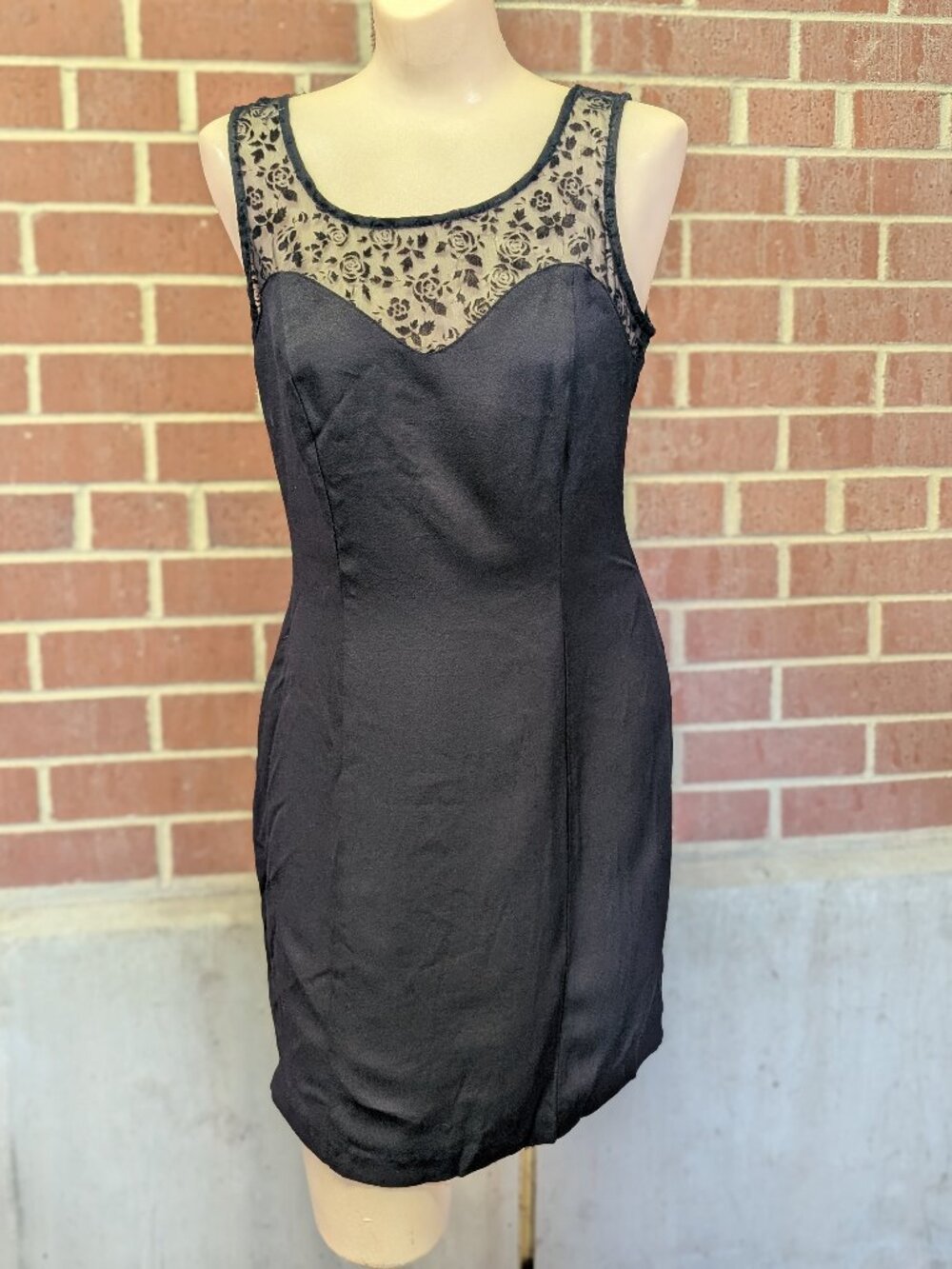 90s Decked Out Black Mini Dress 5/6 Sheer Floral Lace Tumblr Whimsi Goth Witchy